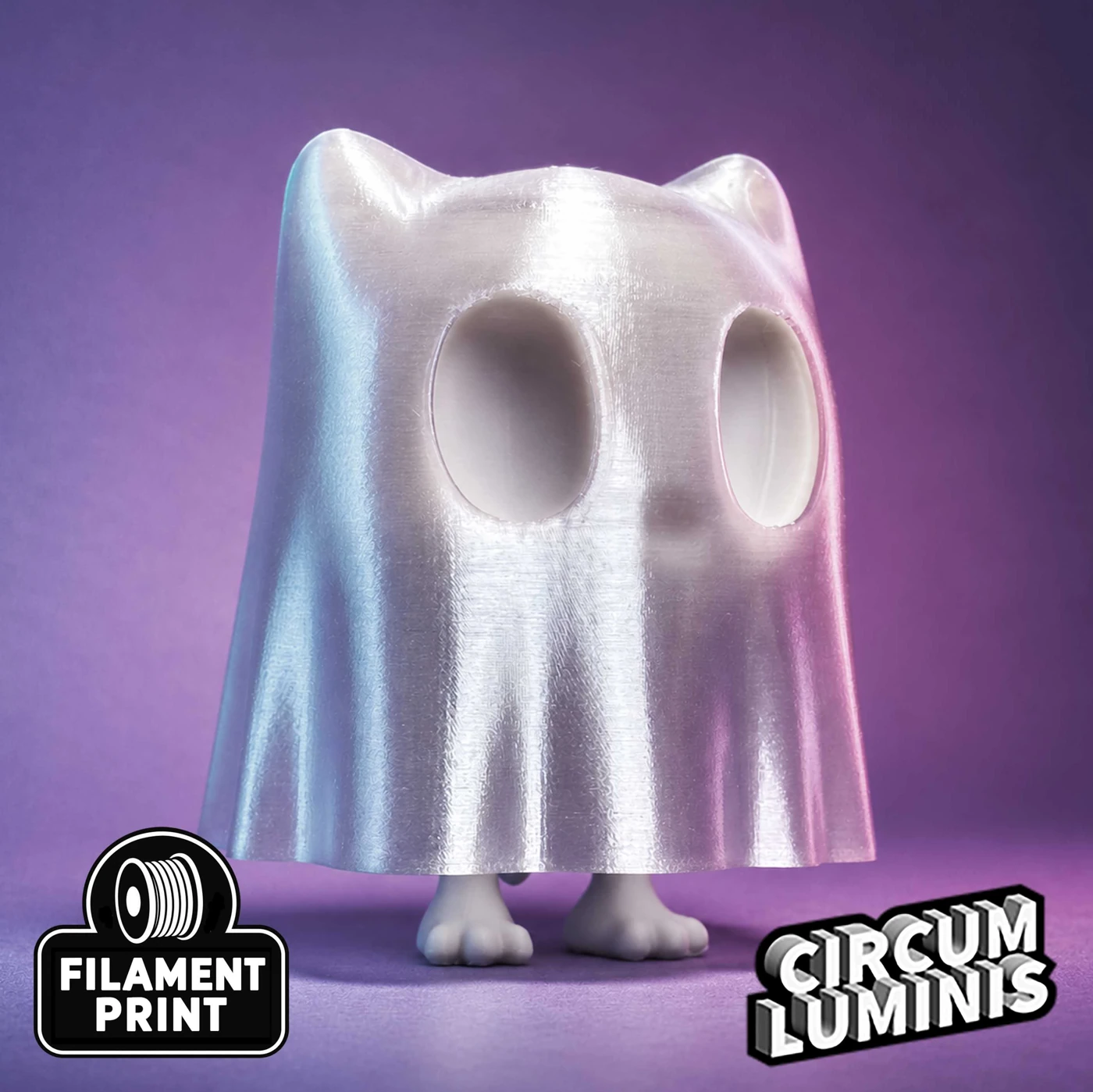 Real filament print of Niko, the Ghost Cat, with the sheet on.
