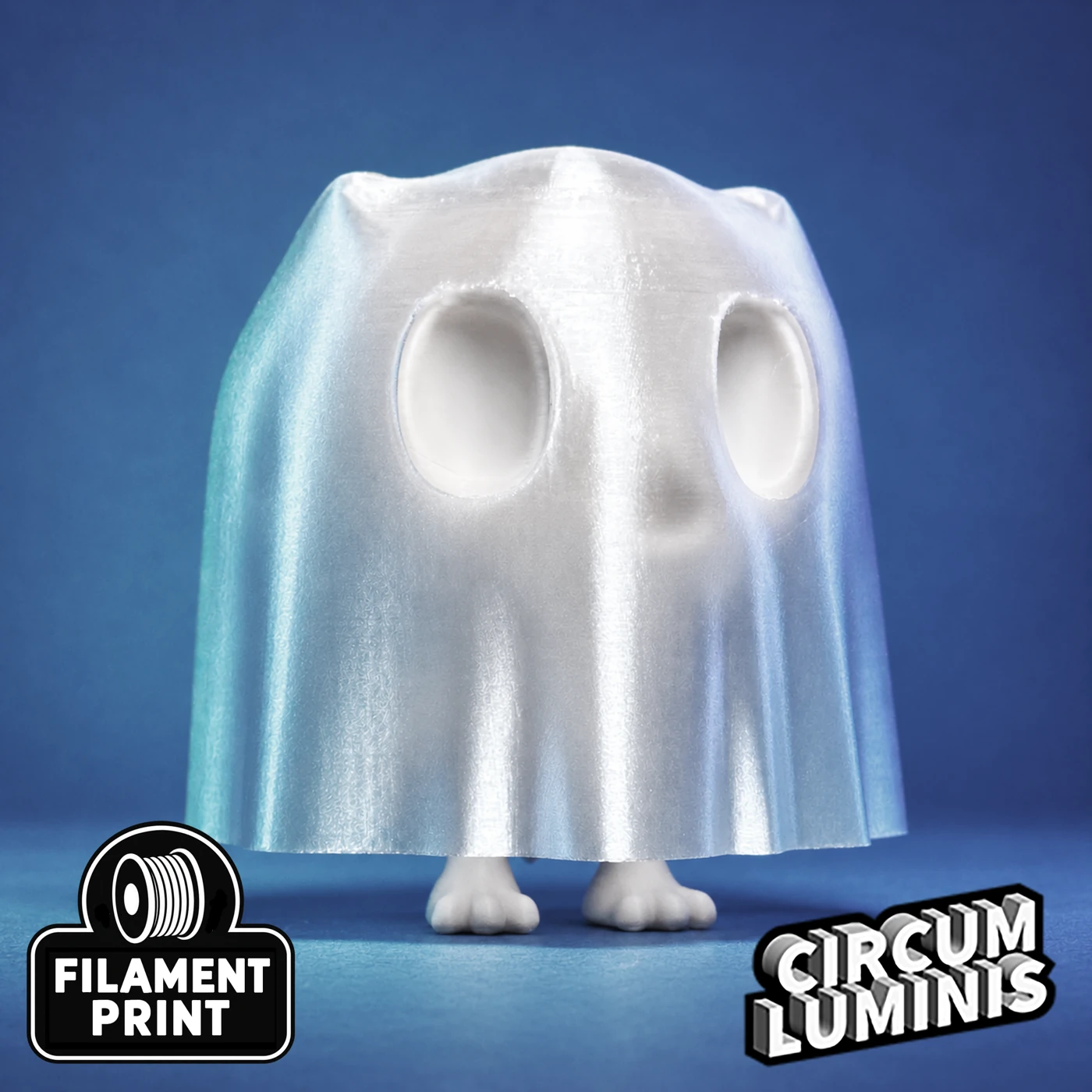 Real filament print of Rocco, the Ghost Dog, with the sheet on.